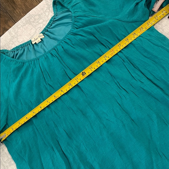 Flowy Teal Mini Dress with Ruffle Sleeves - Picture 6 of 8